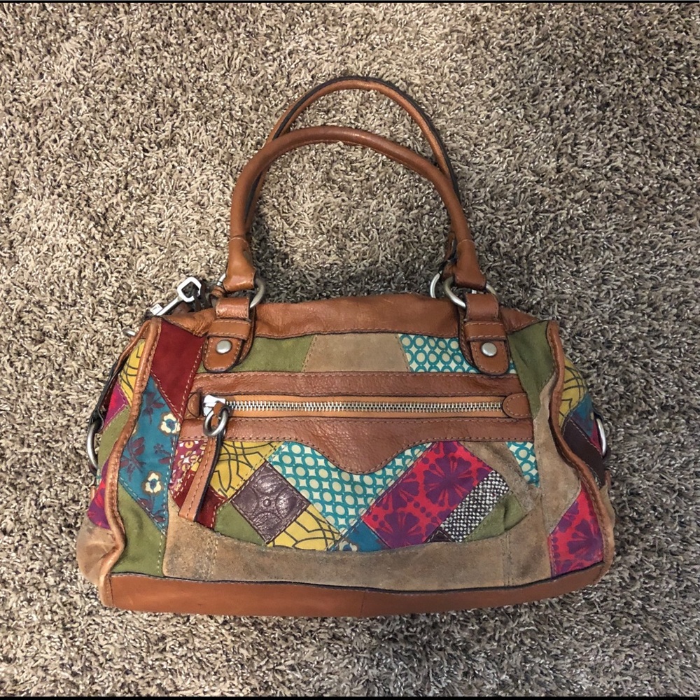 Fossil Patchwork Leather & Suede Satchel